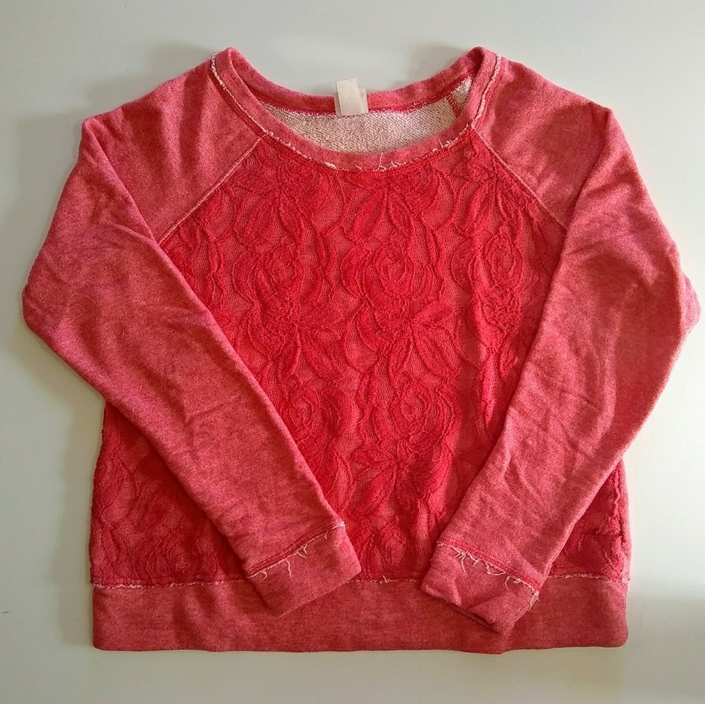 Mossimo Sweatshirt Top Distressed Lace Overlay Sweatshirt Coral Juniors - Picture 11 of 11
